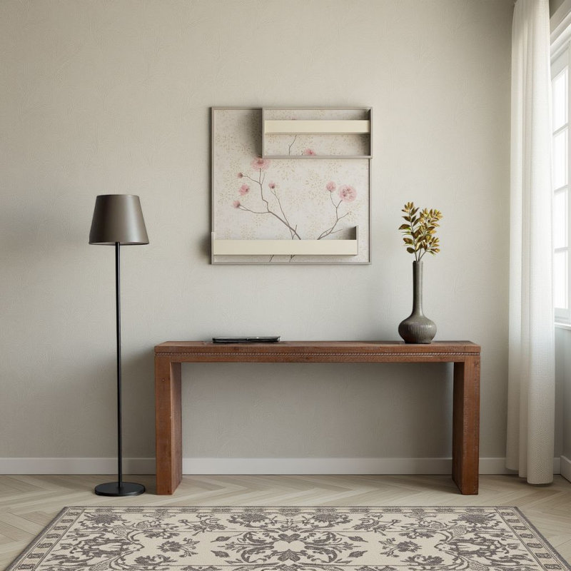 Console rétro en bois massif 64 po - Table de canapé étroite derrière le canapé (table de couloir d'entrée avec dessus imperméable)
