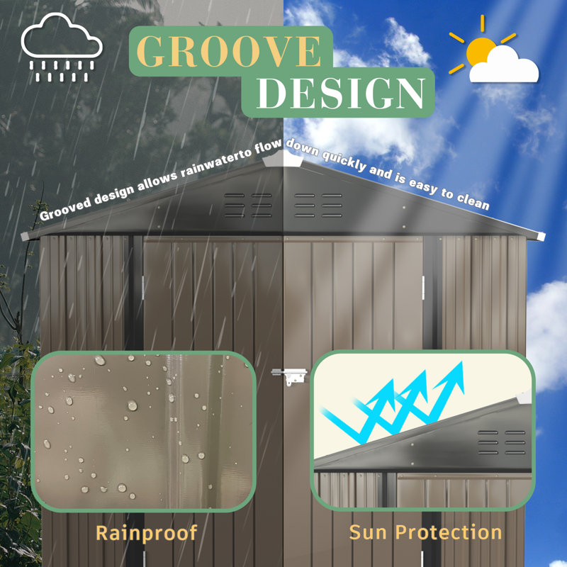 8 ft. x 6 ft. Brown Metal Outdoor Storage Shed with Sloping Roof