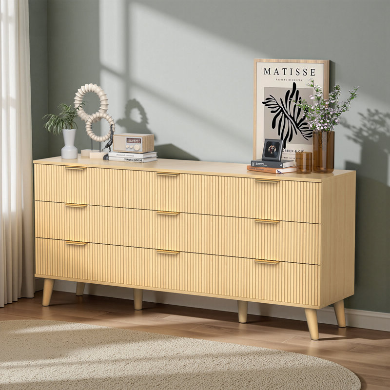 Commode d'appoint 9 tiroirs en bois naturel
