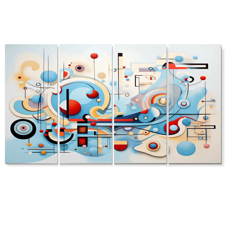 Mid-Century Symphony Blue Jazz I - décoration murale géométrique 4 pièces, H 28 po x l 48 po