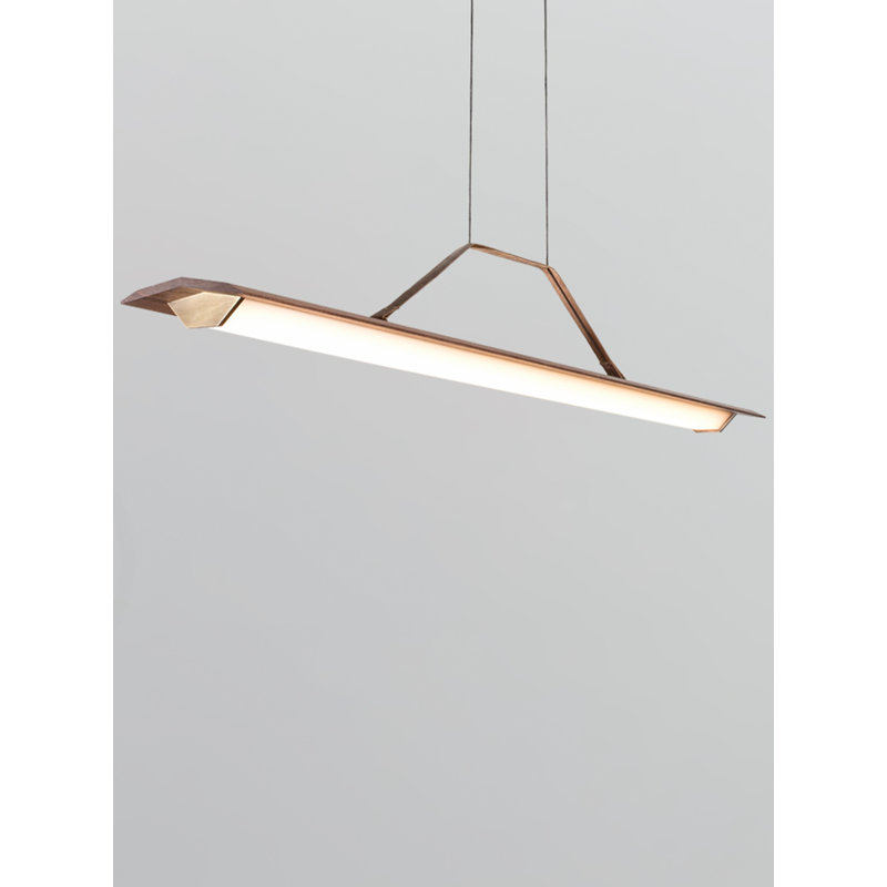 Penna Linear LED Pendant, 7.7" H x 64.5" W x 2.3" D, 2700K Warm White Bulb Temp, 277V, Brass/ Dark Walnut