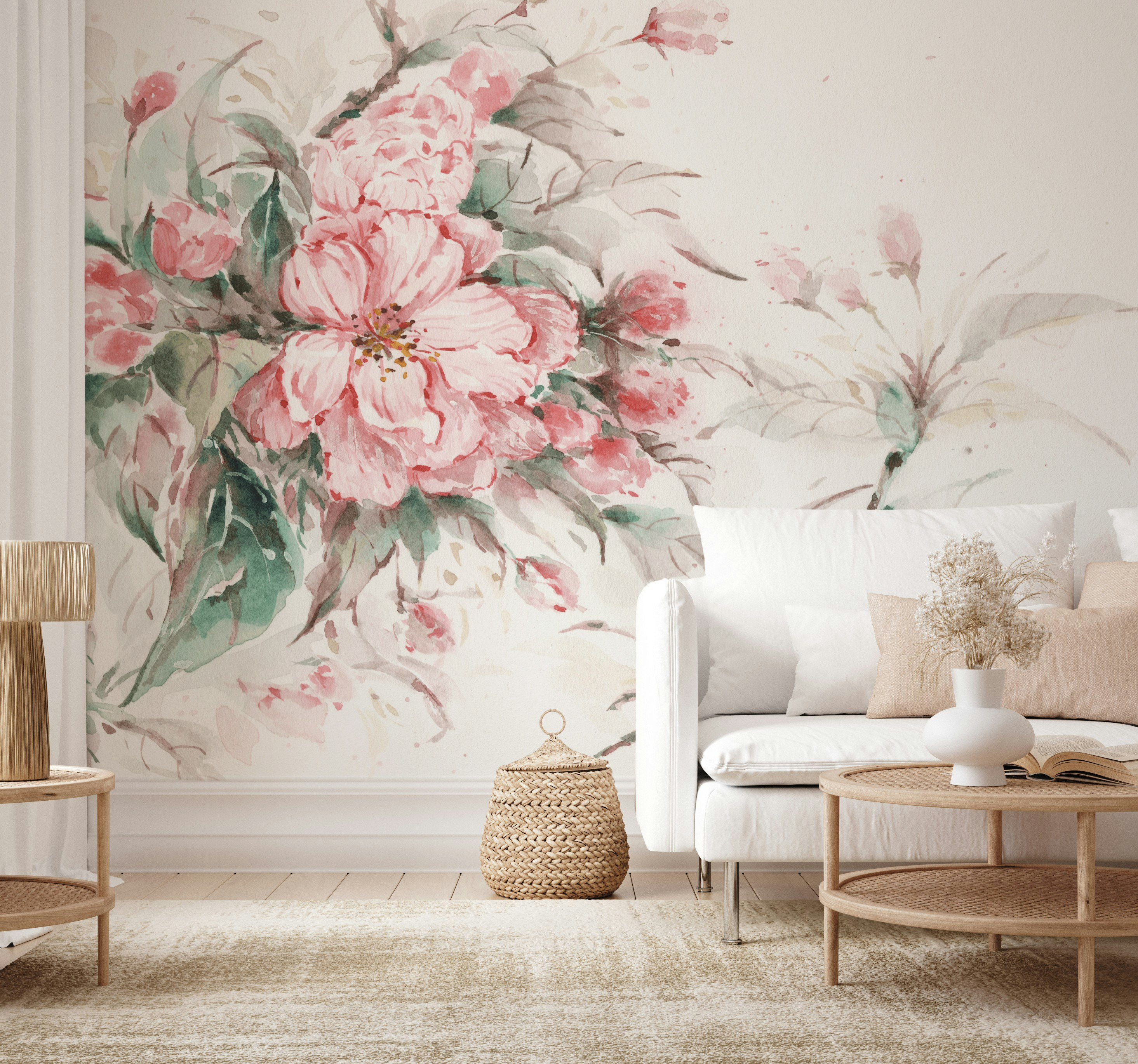 Wildon Home® Watercolor Pink Rose Flowers Classic Floral Wallpaper ...