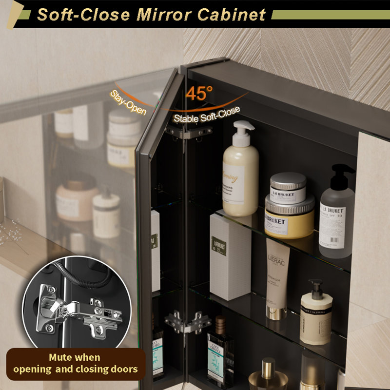 Armoire à pharmacie avec miroir DEL pour la salle de bain avec porte, désembuage, gradation, mode 3 couleurs