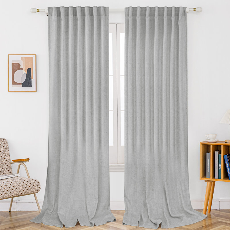 Toyoko Linen Blend Semi-Sheer Back Tab Curtains, 52" W x 108" L, Gray