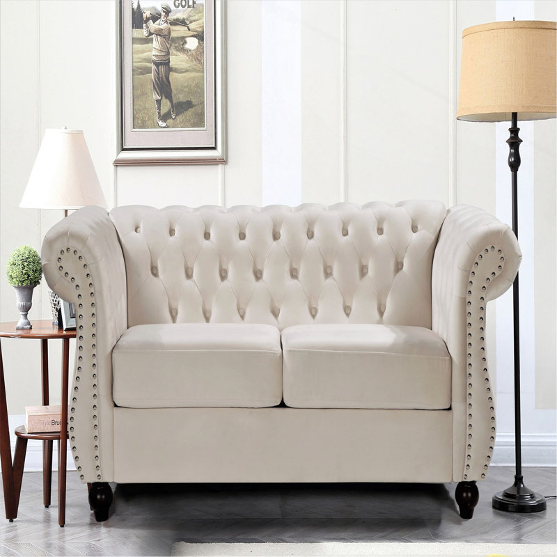 Fauteuil d'appoint Chesterfield, Velours ivoire