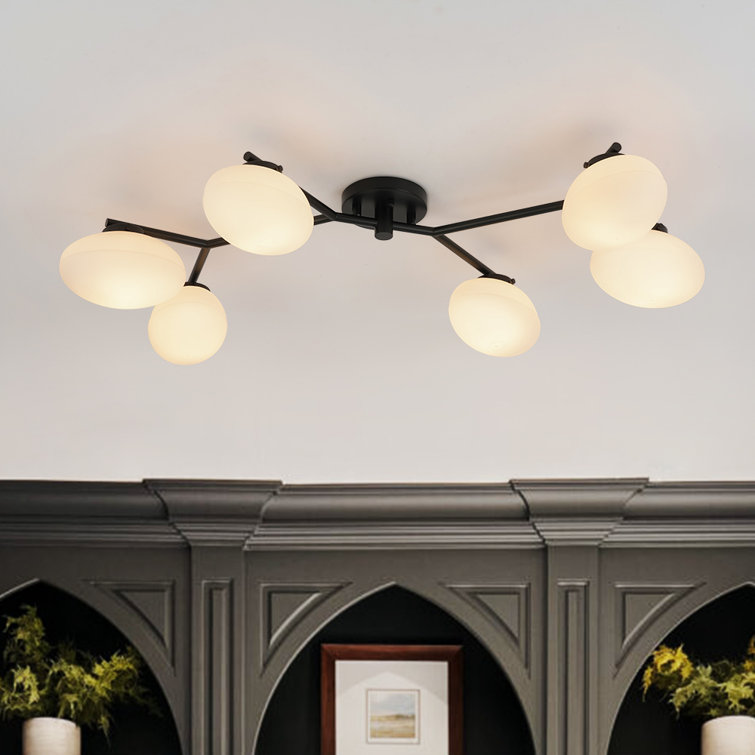 6 - Light Elliptical Opal Glass Globe Linear Semi Flush Mount