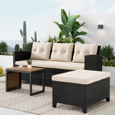 3-Piece All-Weather PE Wicker Patio Conversation Set Modular Outdoor Sectional Sofa, Patio Furniture sets with Cushions for Small Patios, Balcony & Po by Winston Porter