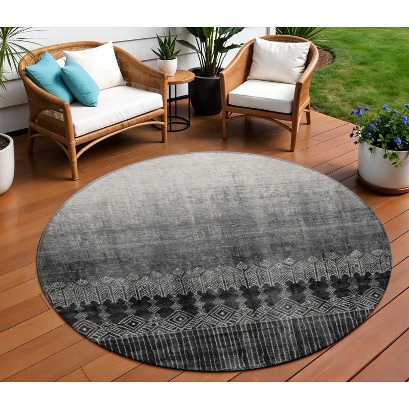Tapis d'intérieur rond lavable ombré noir 8 pi HomeRoots