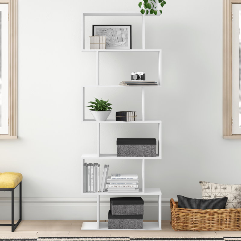 Geena 190.5cm H x 70cm W Geometric Bookcase, White