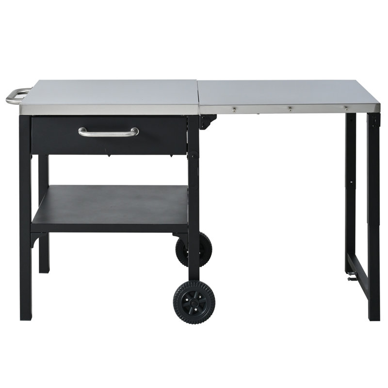 Chariot de cuisine pour l'extérieur avec chariot pliable et plateau de rangement, Noir
