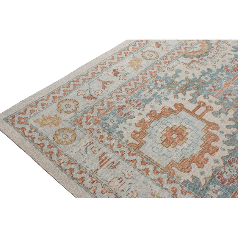 Distressed Homage Hand Knotted Wool Geometric Area Rug, Runner 3' x 8'