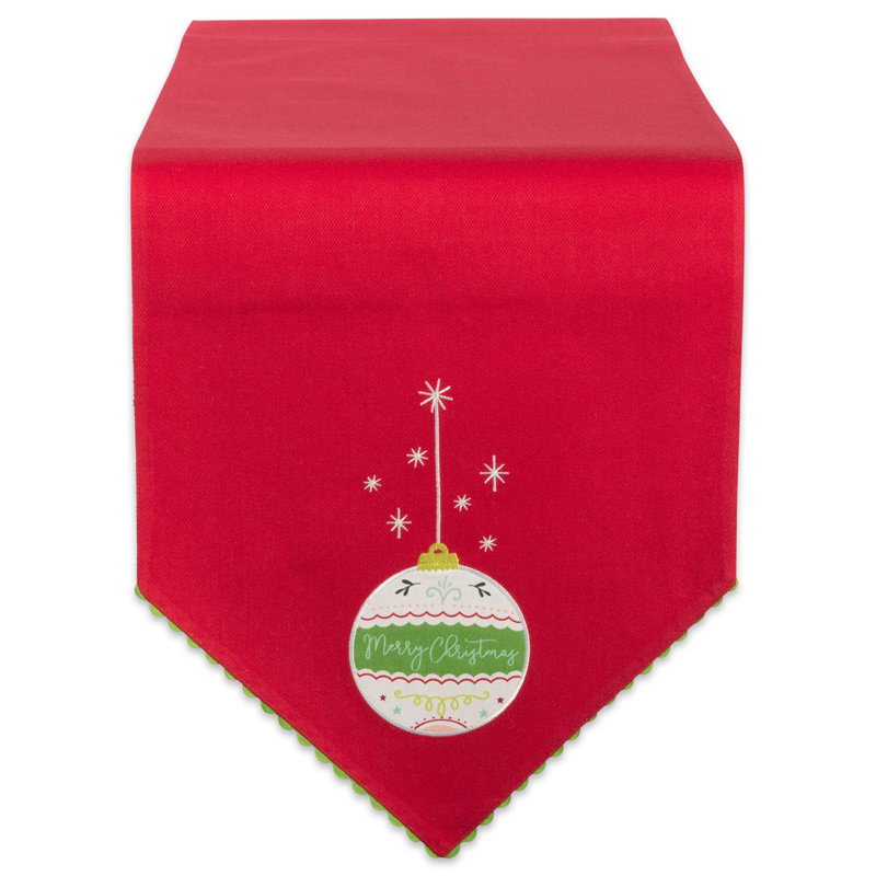 Scarlett 100% Cotton Christmas Table Runner, 72" L x 14" W, Merry Christmas Ornament