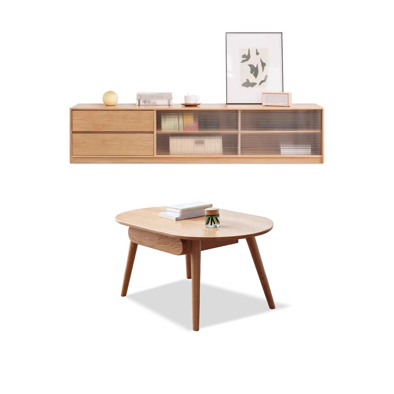 Meuble télé et table basse en bois massif, Brun
