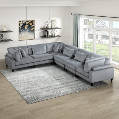 Loowit 120"W Modern 6-Piece Modular Sectional – Spacious L-Shaped Sofa with Reversible Cushions & Matching Pillows by Latitude Run