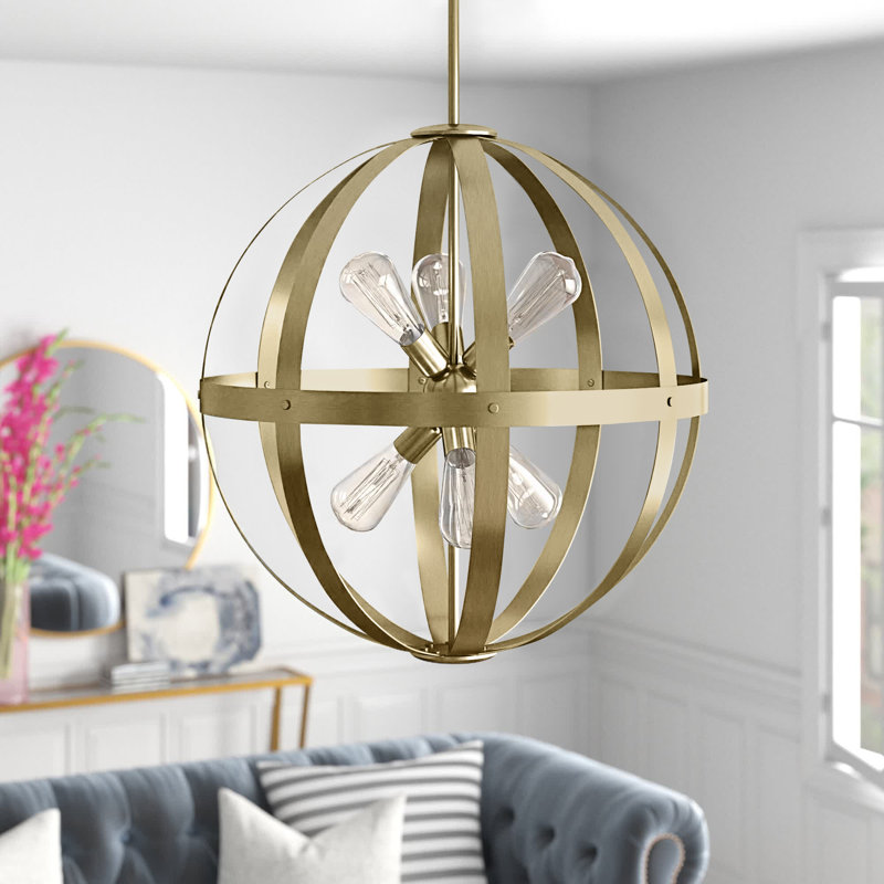 Eda 6 - Light Dimmable Globe Chandelier, Antique Brass