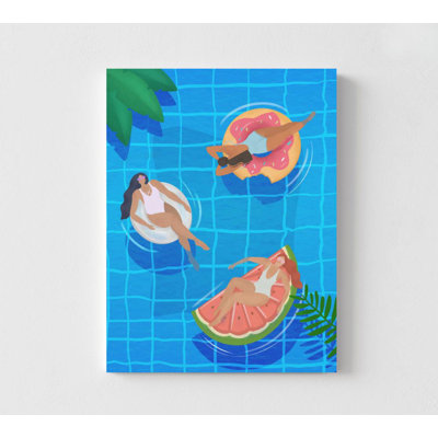 Summer Pool Day – Floating Women Illustration Art Print