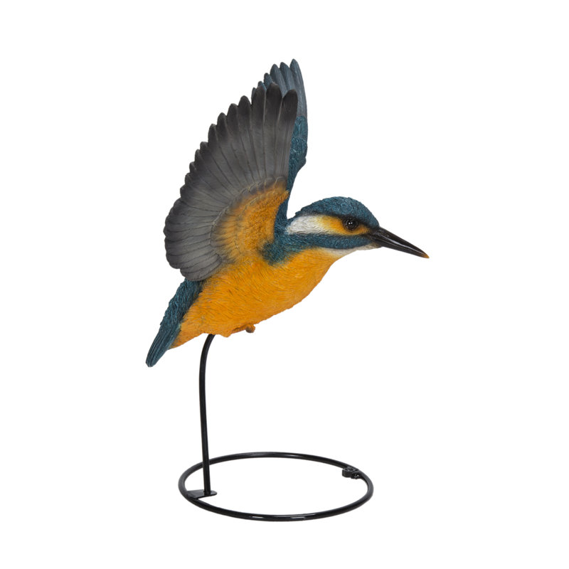 11" Blue and Orange Flying Kingfisher Resin Statue
