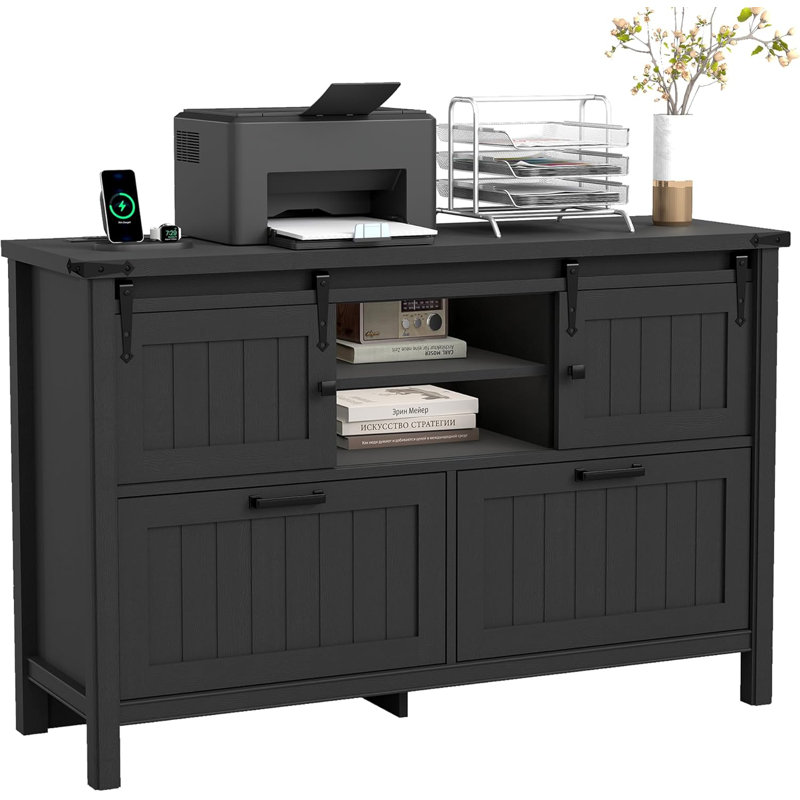 46.4'' Wide 2 -Drawer File Cabinet, Black