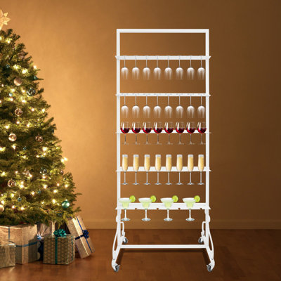 Support de rangement à 5 niveaux pour présentoir à champagne en fer avec roulettes verrouillables pouvant contenir jusqu'à 40 verres pour un banquet de mariage