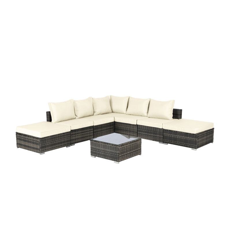 8 Pieces Outdoor Patio Sectional Sofa Couch,Wicker Furniture Conversation Sets with Washable Cushions & Glass Coffee Table for Garden, Poolside, Backyard