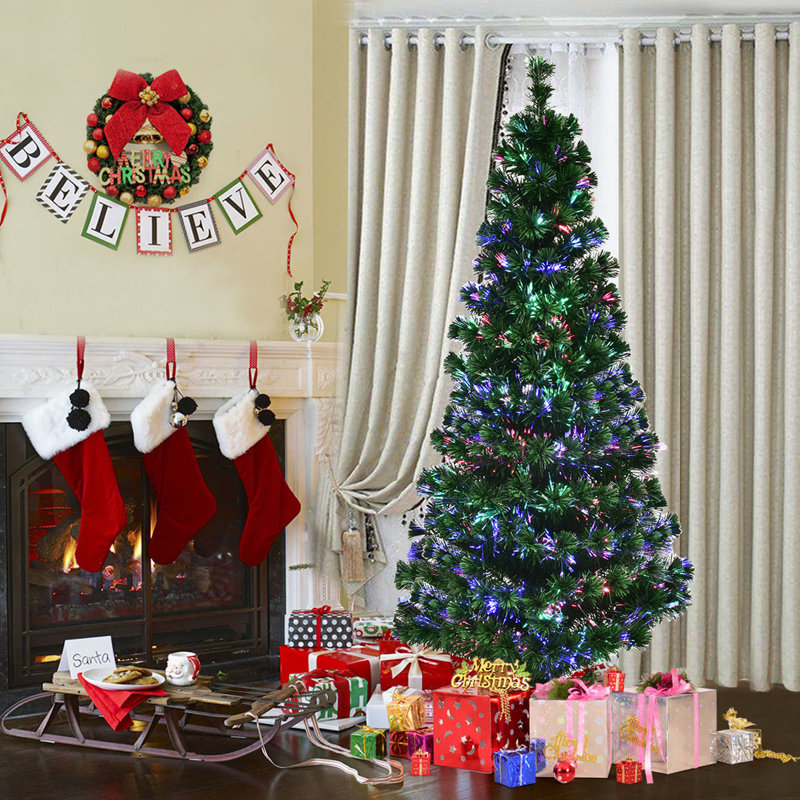 Lighted Artificial Pine Christmas Tree, 4'