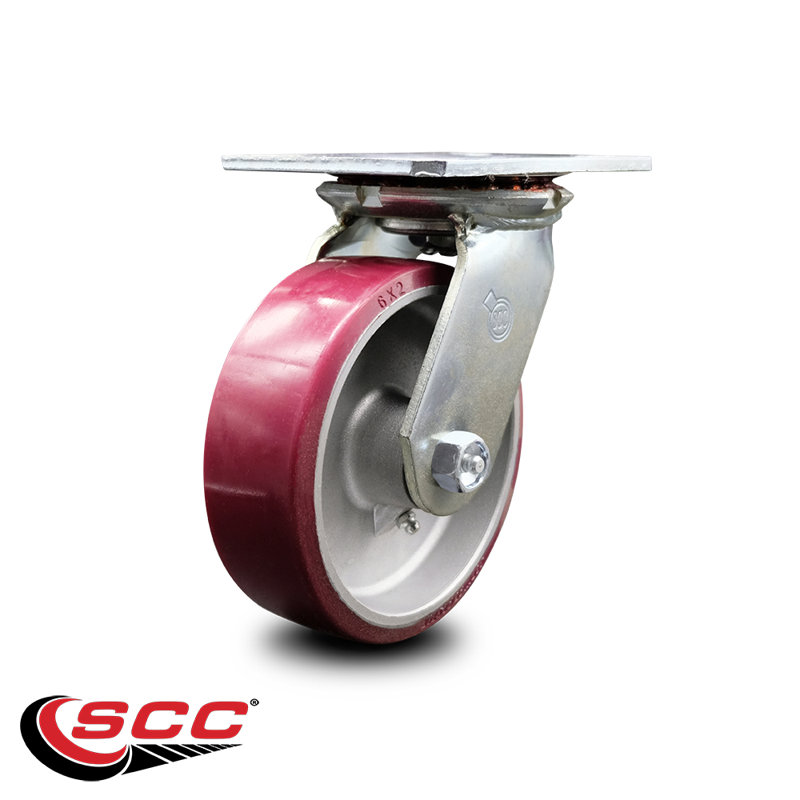 6 Inch Heavy Duty Top Plate Poly on Aluminum Swivel Caster with Roller Bearing