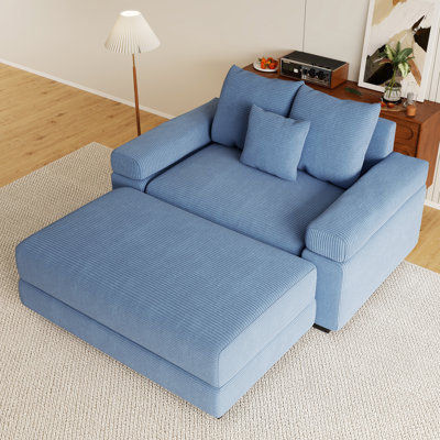 Canapé en velours côtelé de 54 po de largeur avec repose-pieds, chaise longue de 50 po de profondeur, bleu