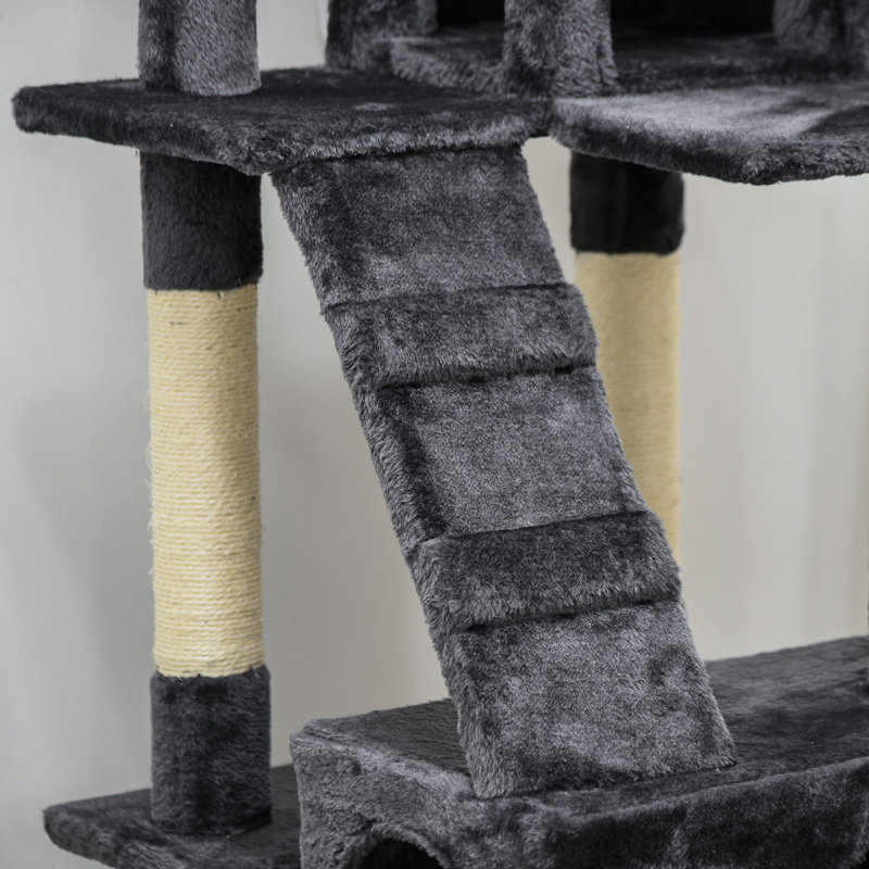  Arbre à chat 68 po, grande tour à chat multi-niveaux avec poteaux à griffer, perchoirs, maisons pour chat, jouet suspendu, gris anthracite