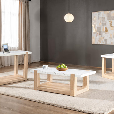 Table basse moderne 1 pièce de style contemporain avec plateau en faux marbre