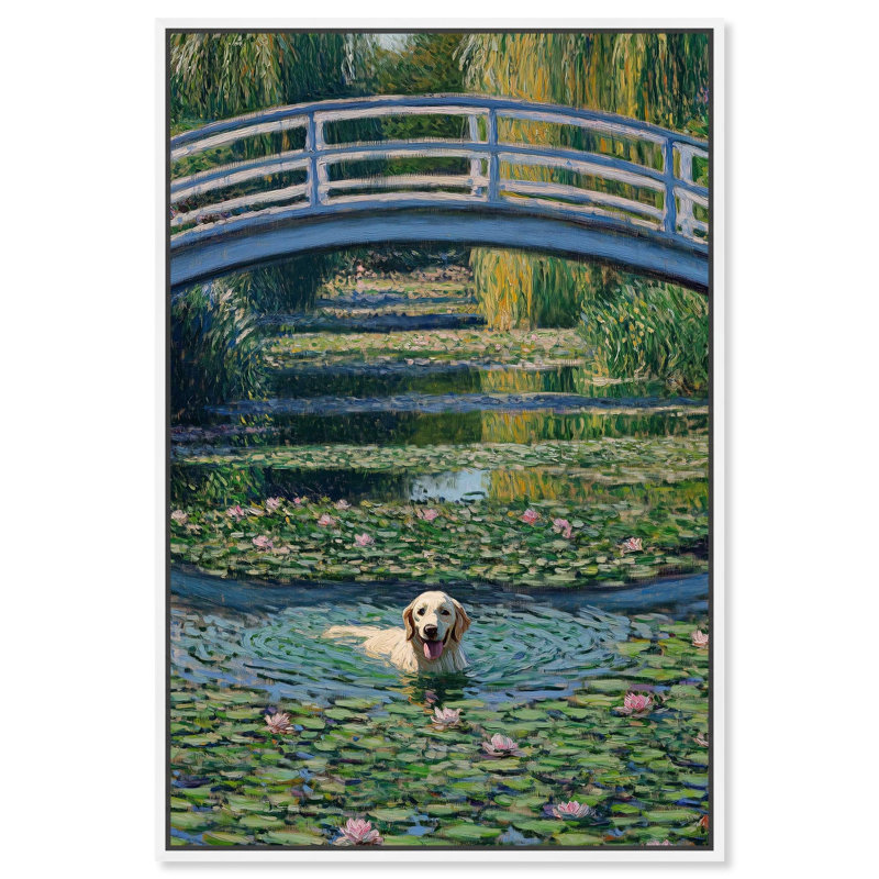 «The Pond Under the Bridge», reproduction d'art sur toile par , H 16 po x l 11 po, Cadre flottant blanc