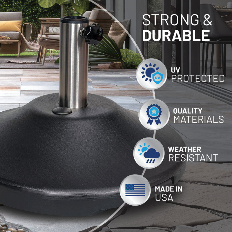 Black Stainless Steel Fillable Patio Umbrella Base with Wheels