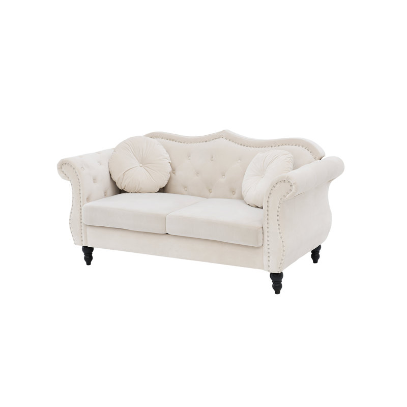2 Seater Velvet Loveseat, Cream