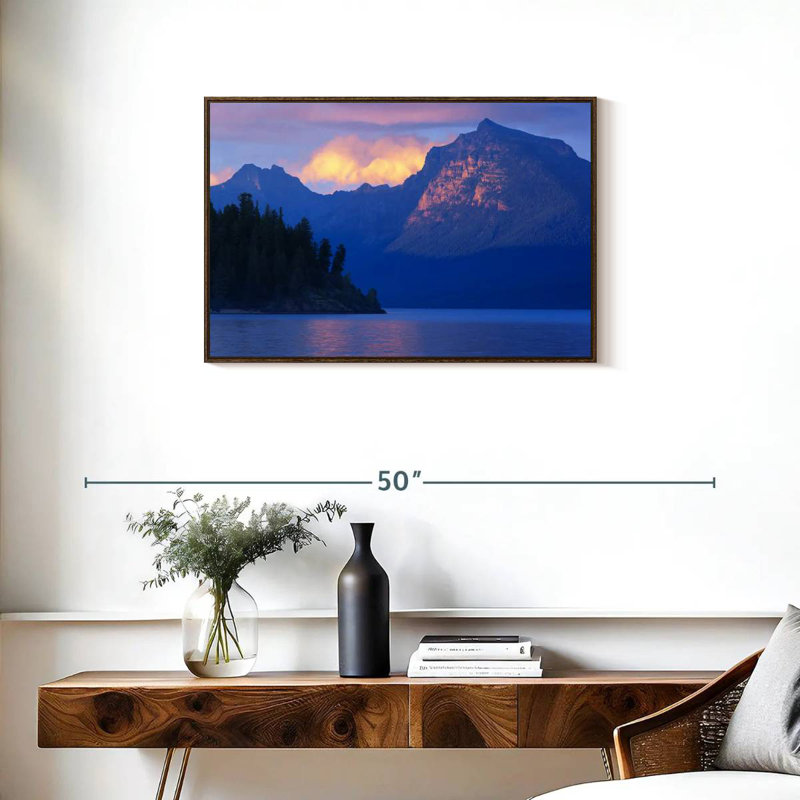 Lake McDonald Mountain Scene, Floating Frame Walnut, 31" X 21"