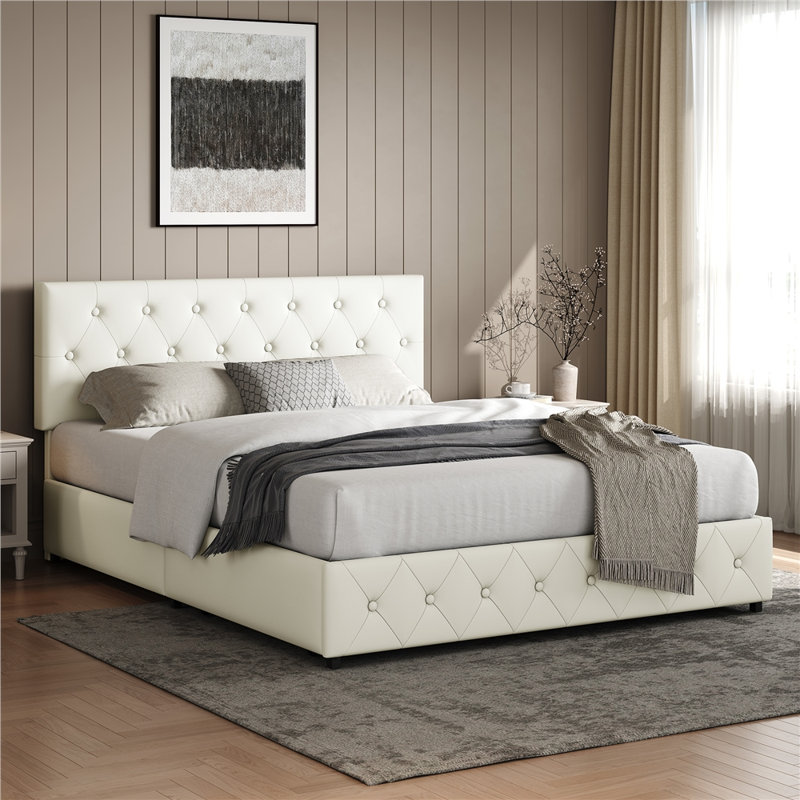  Upholstered Storage Bed, Kingsize (5'), Cream