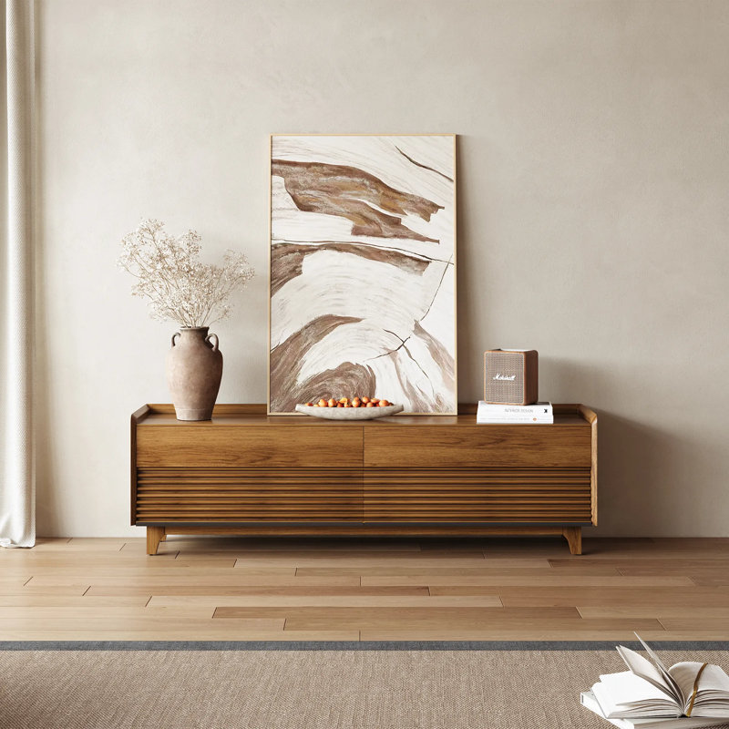 Meuble télé Mid-Century moderne avec lumière DEL, entièrement assemblé, Brun, H 22,44 po x L 70,87 po x l 15,75 po
