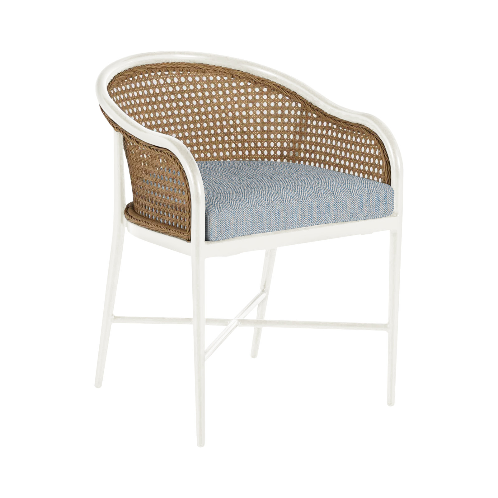 Havana Cane N-Dura Resin Wicker Outdoor Arm Chair, No Welt, Chalk/Natural Cane, Linen Ticking Indigo