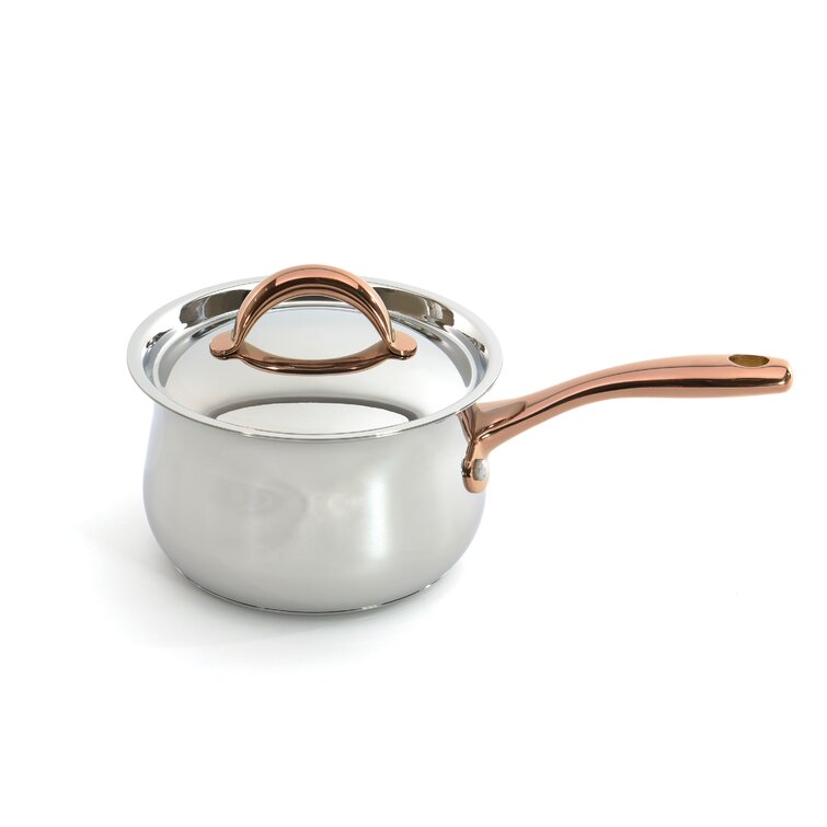 BergHOFF Ouro Gold 11 piece 18/10 Stainless Steel Cookware Set, Rose Gold  Handles, Metal Lids
