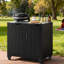 Chariot de barbecue en acier inoxydable, table de préparation pour barbecue d'extérieur avec armoire et roues verrouillables, noir