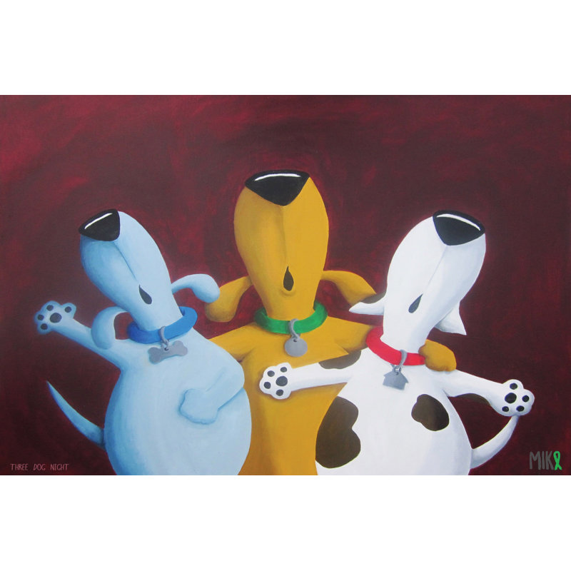 « three dog night » par mike taylor, reproduction d’art sur toile tendue, H 30 po x l 45 po x P 1,5 po