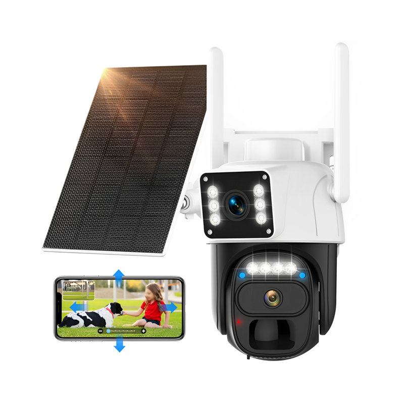Hawkray Solar Security Camera -  360° Dual Lens,5G/2.4G WIFI,Auto Tracking,Spotlight/Siren Alarm,3mp Color Night Vision,IP66 Waterproof