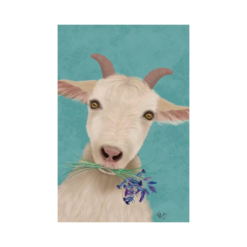 Goat And Bluebells by Fab Funky - Wrapped Canvas Gallery-Wrapped Canvas Giclée, 20.32 cm H x 30.48 cm W