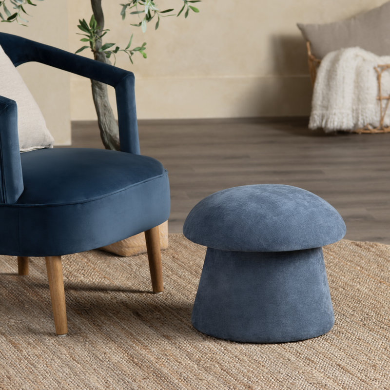 Anushka Mushroom Storage Ottoman, Navy Chenille