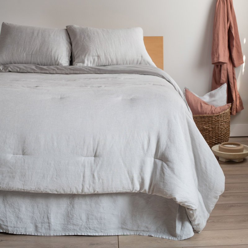 100% French Linen Bedskirt, Full, Pebble Heather
