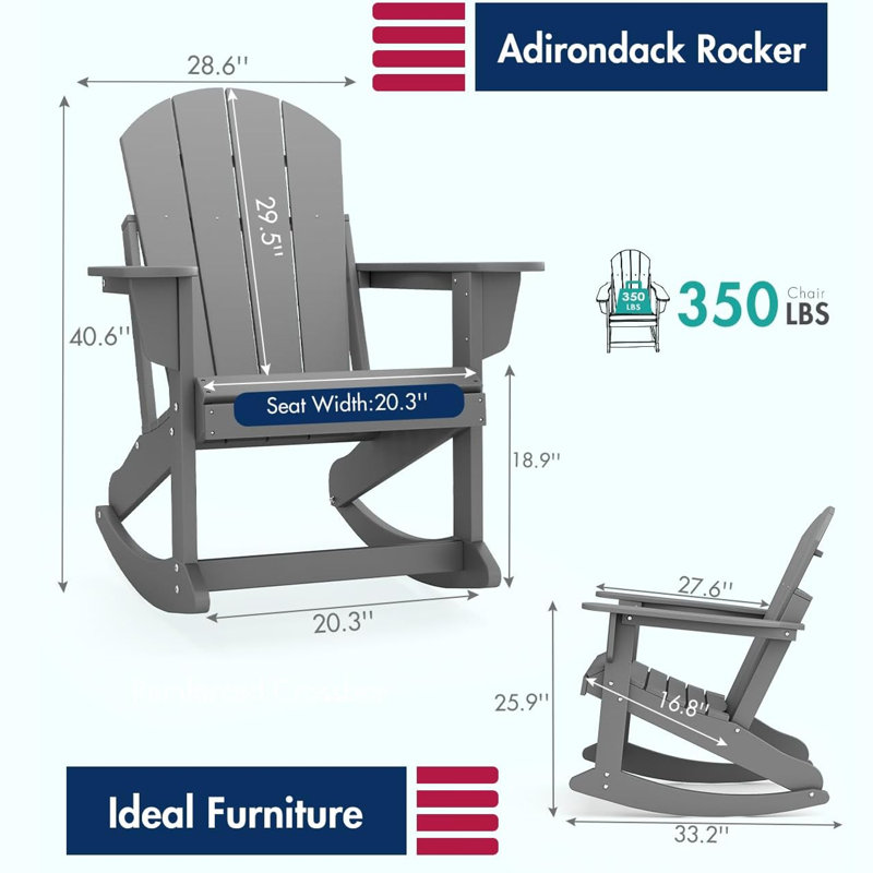 All Weather Adirondack Rocking Chair, Gray