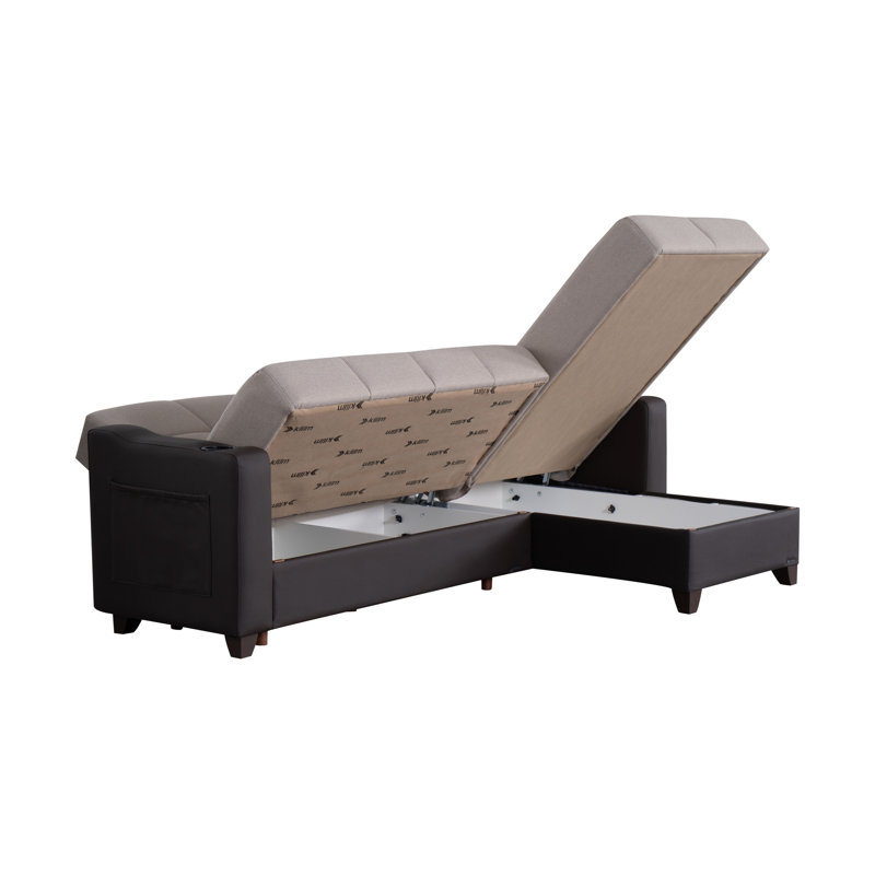 Canapé modulaire Lindsey beige avec similicuir chocolat, Tissu beige / similicuir chocolat
