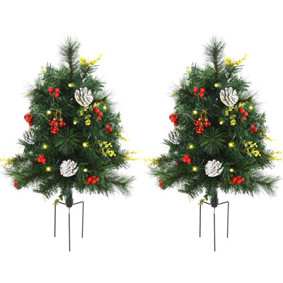 22.5in Christmas Trees 2, Outdoor With 24 Warm White Lights And Stable Grounding Stakes Tree 2 For Decoration Purposes,