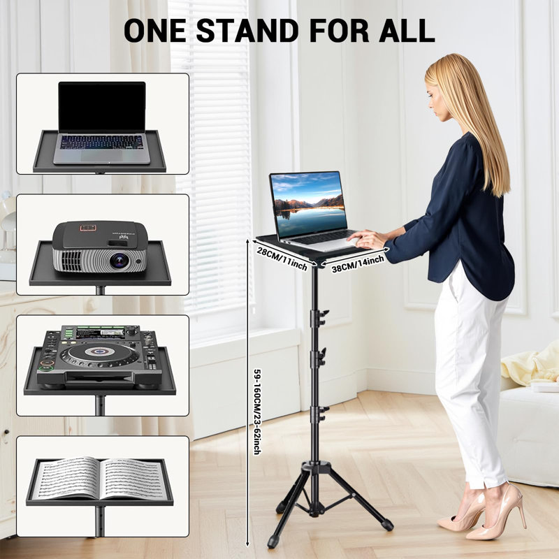 Projector Stand Tripod Laptop Stand with Adjustable Height 26 to 63 Inch Mobile Laptop Cart on Wheels with Phone Holder Floor Stand for Couch for Outdoor Movies