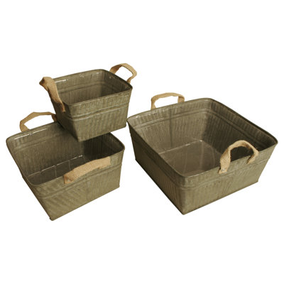 Ensemble 3 pièces de pots/fils galvanisés en métal galvanisé