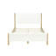 Grand lit tapissier moderne blanc, pieds en bois et en bois d'hévéa, surface douce pour une chambre confortable, lit sans sommier avec rembourrage en mousse naturelle et confortable