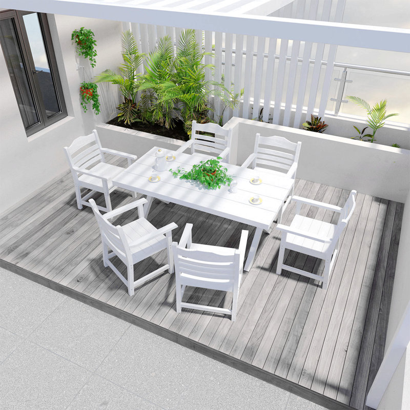 Chaise de patio avec ensemble de 2 accoudoirs, imitation grain de bois texturé, Blanc